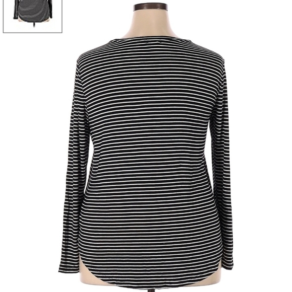 Old Navy Soft Black White Striped Long Sleeve T-shirt Women's XXL 2XL Plus Size - Picture 2 of 6
